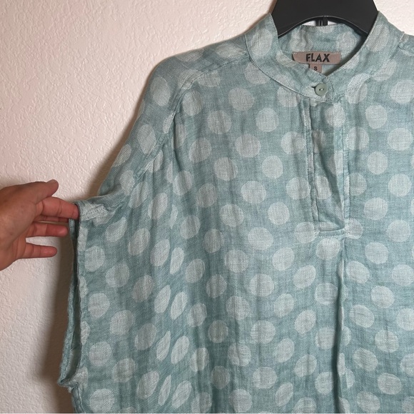 FLAX  Women’s Light Blue Polka Dot Linen Spartan Pullover Boxy Top Blouse Sz S - Picture 4 of 16